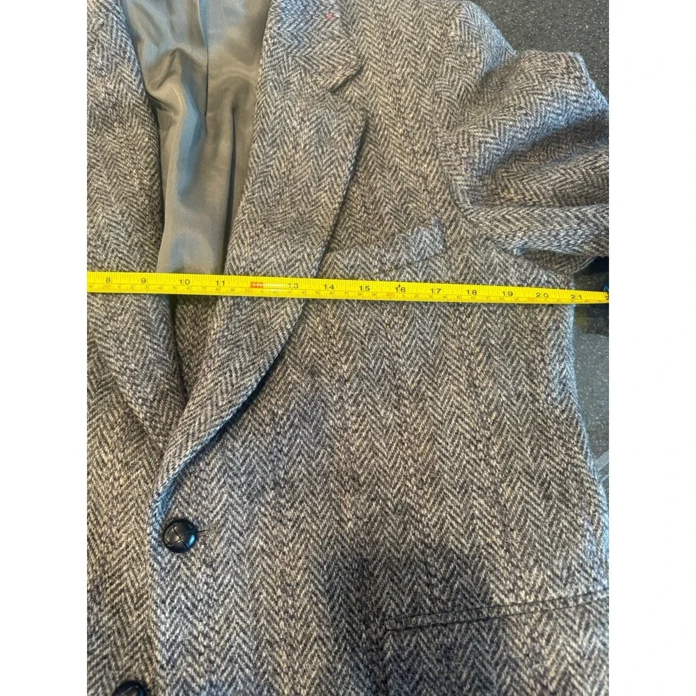 Stanford Harris Tweed Black White Herringbone Blazer Scottish Wool Pit To Pit 21